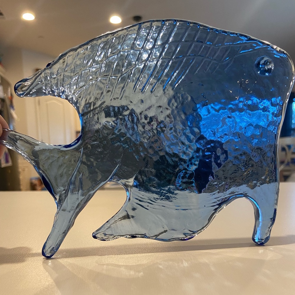 Blue Art Glass Handmade Fish Shaped Trivet Suncatcher